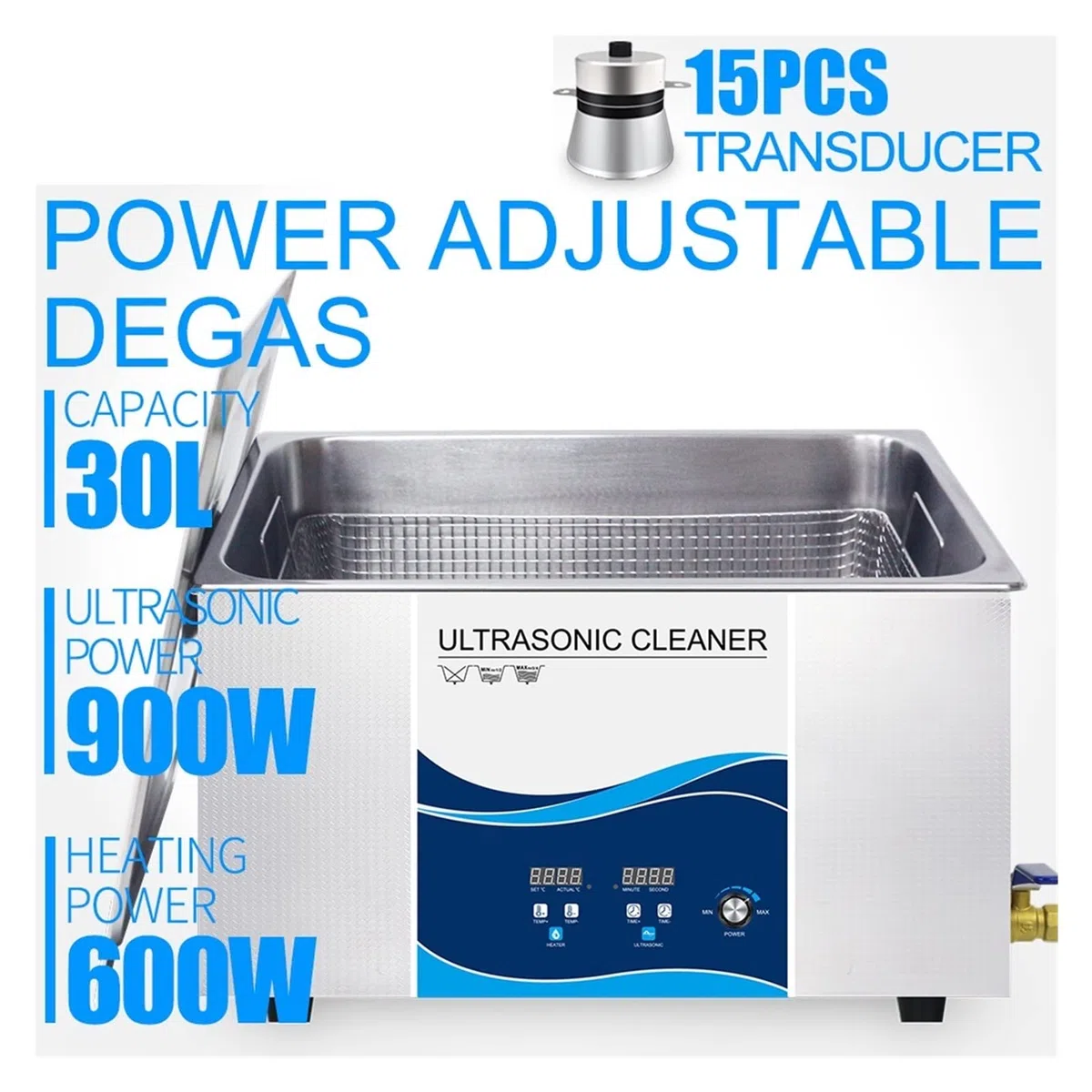 Urządzenie do czyszczenia ultradźwiękowego 30L Ultrasonic czystszy przemysłowy 0-900W Regulowany degas na płytkę drukowaną PCB Części automatycznej części sprzętowe usuwają węgiel(720W)