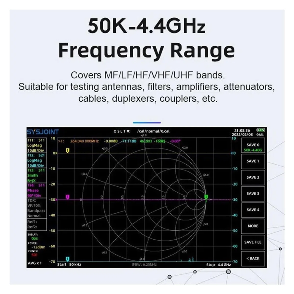 Analizator sieci 7-calowy Przenośny Analizator Sieci Wektorowej Z Ekranem Dotykowym LCD 50 KHz-4,4 GHz HF VHF UHF VNA FCC Zestawy Testowe Antenowy do diagnostyki kabli sieciowych