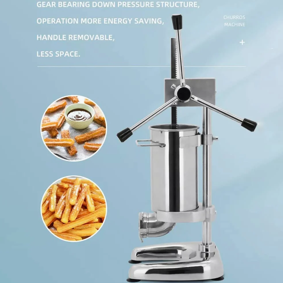 Churro Maker Machine, komercyjna 2 l ręczna hiszpańska churrera, 5 form, pionowy sprzęt do przekąsek ze stali nierdzewnej do pysznych domowych churros