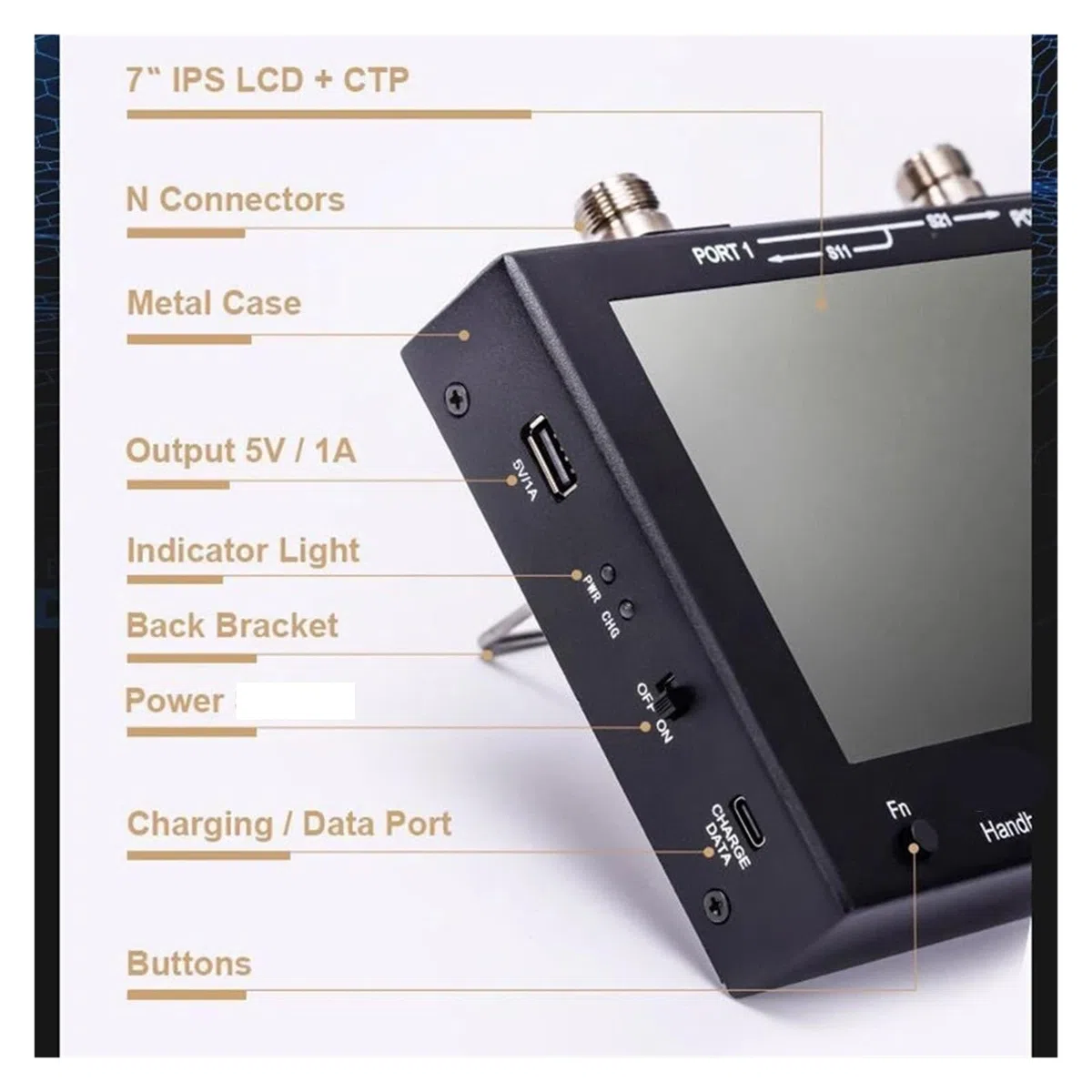 Analizator sieci 7-calowy Przenośny Analizator Sieci Wektorowej Z Ekranem Dotykowym LCD 50 KHz-4,4 GHz HF VHF UHF VNA FCC Zestawy Testowe Antenowy do diagnostyki kabli sieciowych