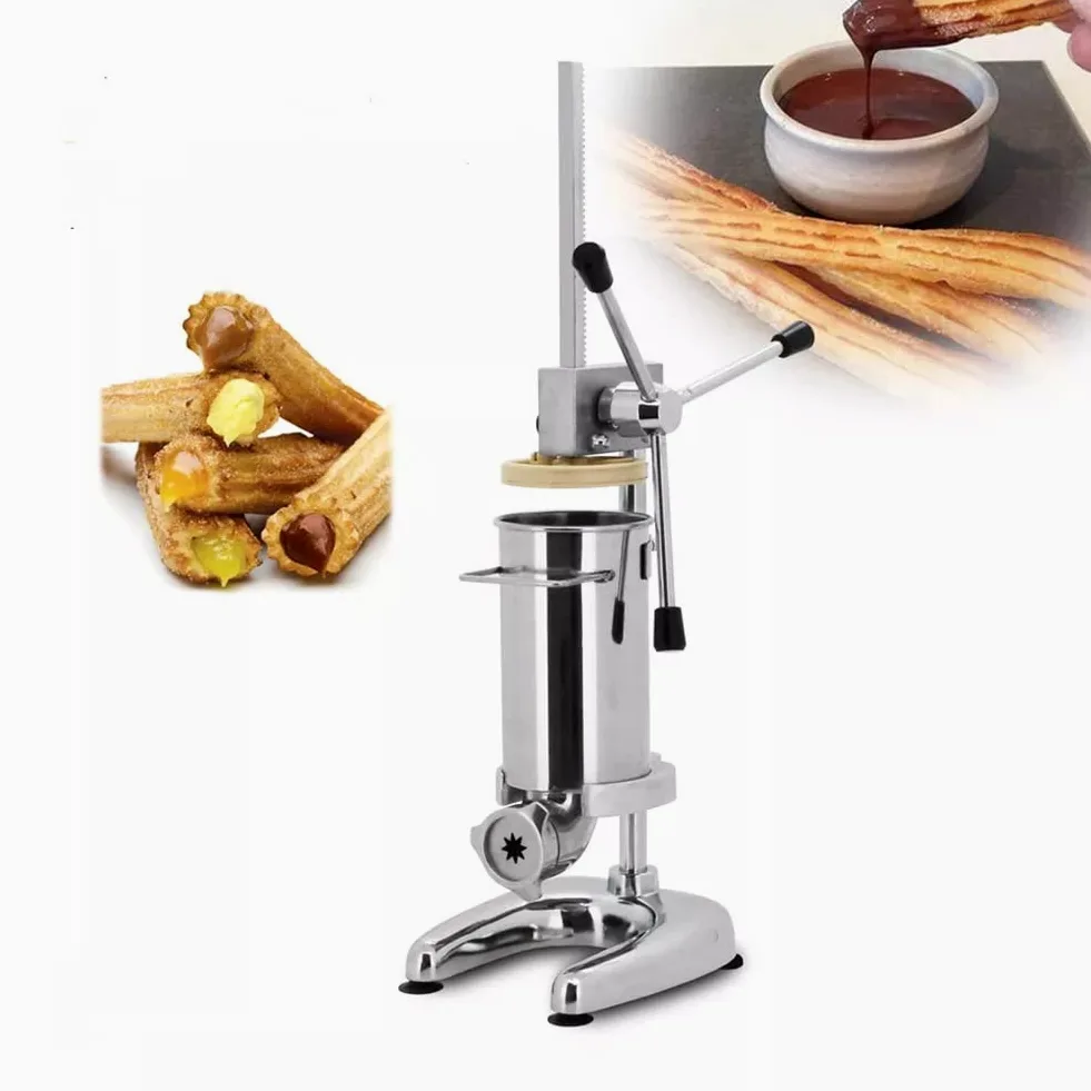 Churro Maker Machine, komercyjna 2 l ręczna hiszpańska churrera, 5 form, pionowy sprzęt do przekąsek ze stali nierdzewnej do pysznych domowych churros