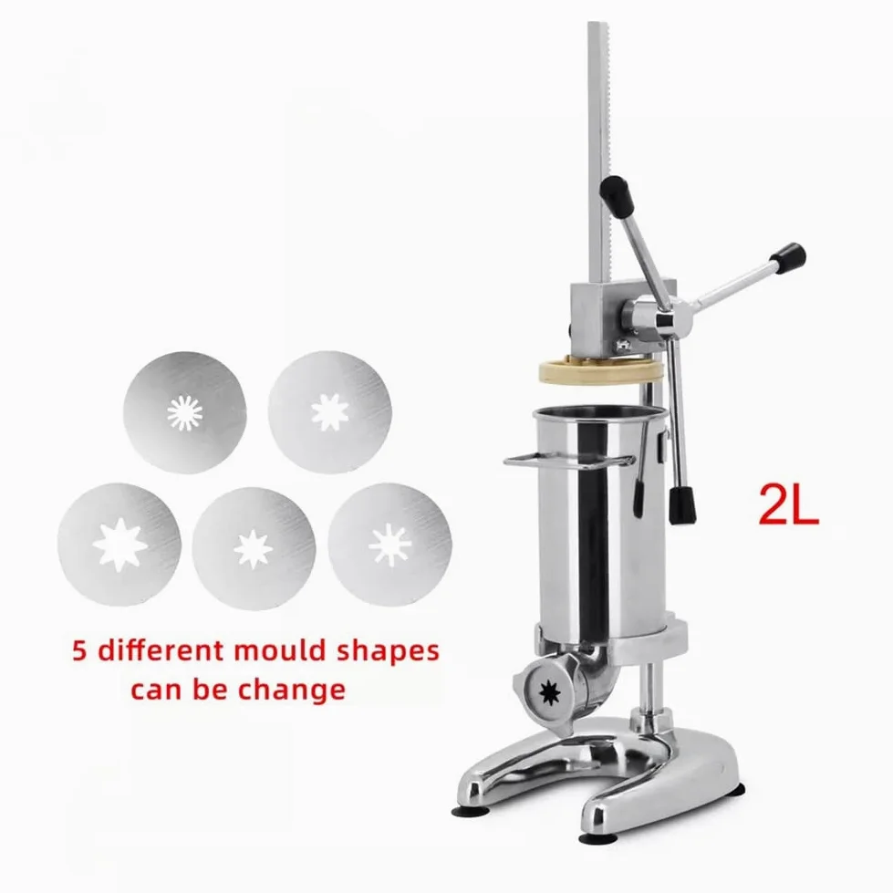 Churro Maker Machine, komercyjna 2 l ręczna hiszpańska churrera, 5 form, pionowy sprzęt do przekąsek ze stali nierdzewnej do pysznych domowych churros