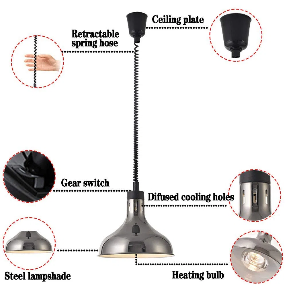 Lampa Grzewcza Do Żywności, Profesjonalna Lampa Grzewcza Do Bufetu Restauracyjnego, Regulowana Wysokość 75-170 Cm
