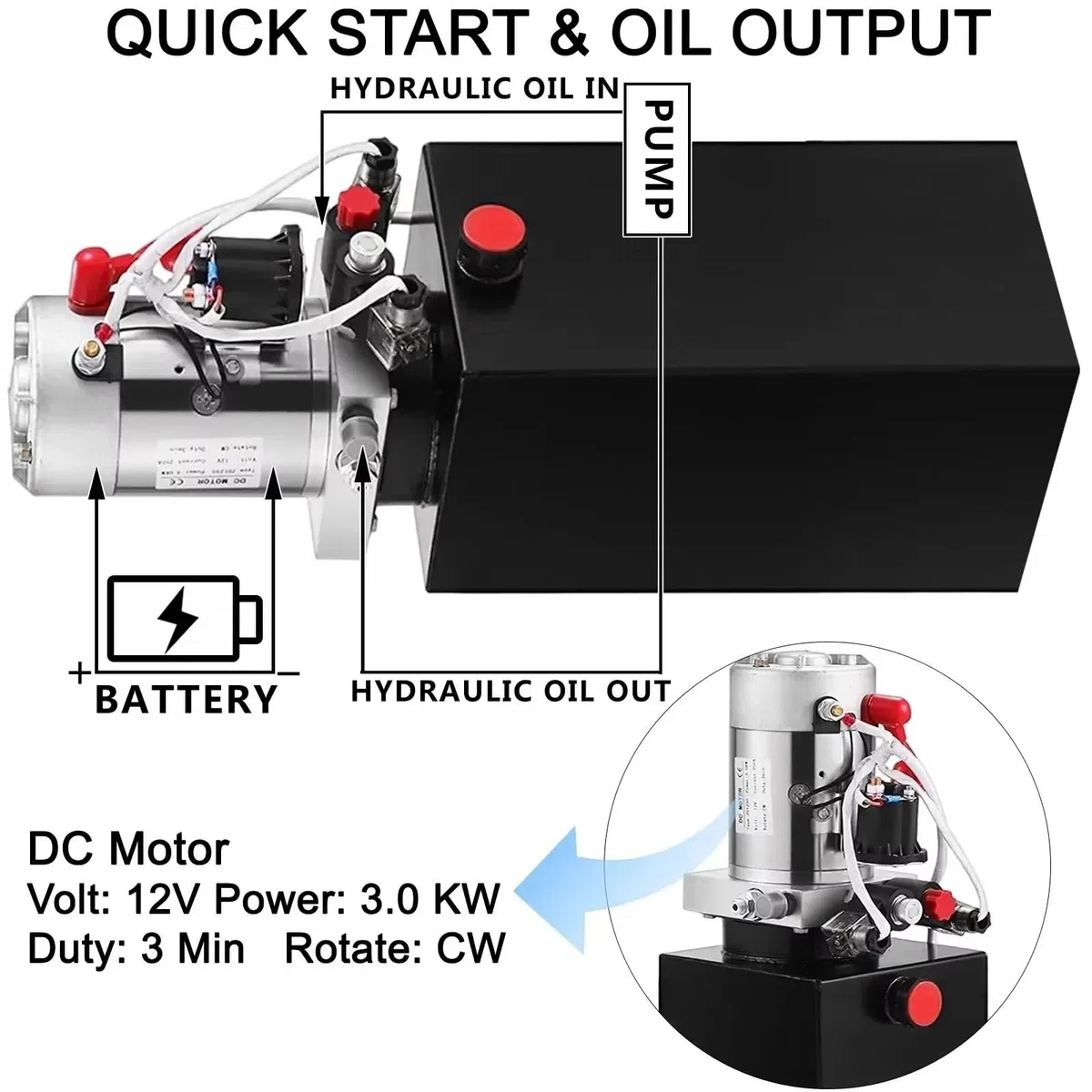 mini pompa obiegowa Podnośnik samochodowy Pompa hydrauliczna 12 V DC Podwójne działanie Jednostka napędowa Zbiornik oleju stalowego Kwarta Przyczepa Elektryczna pompa hydrauliczna
